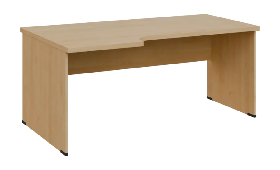 SIRL 38 - 186 stůl kancelářský, rohový, levý, dřevěná podnož, deska 36 mm, široký 1800 mm, javor horský