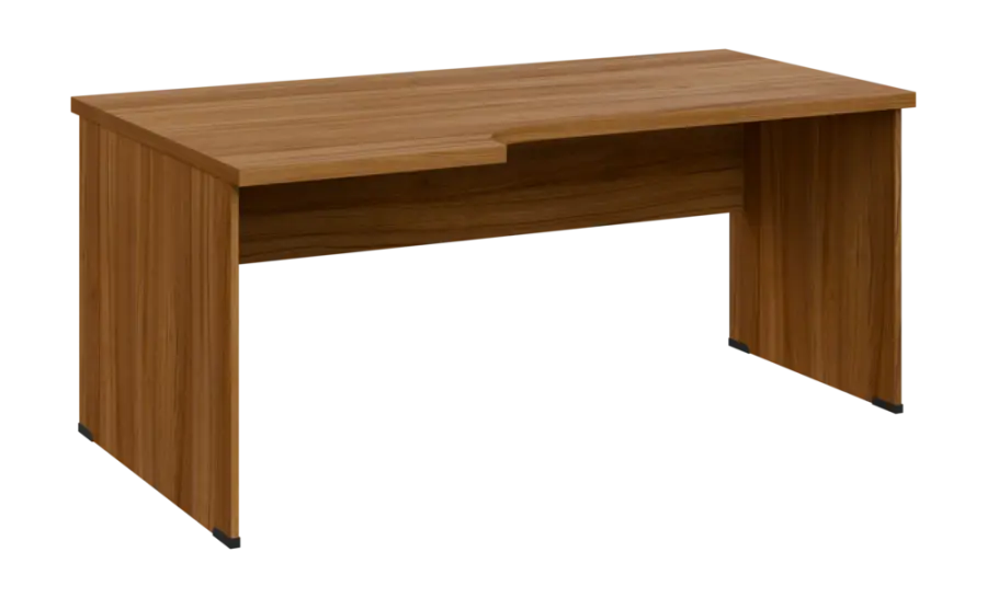 SIRL 38 - 186 stůl kancelářský, rohový, levý, dřevěná podnož, deska 36 mm, široký 1800 mm, ořech světlý