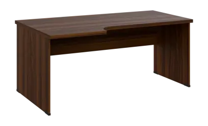 SIRL 38 - 186 stůl kancelářský, rohový, levý, dřevěná podnož, deska 36 mm, široký 1800 mm, ořech královský