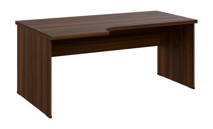 SIRL 38 - 186 stůl kancelářský, rohový, levý, dřevěná podnož, deska 36 mm, široký 1800 mm, ořech královský