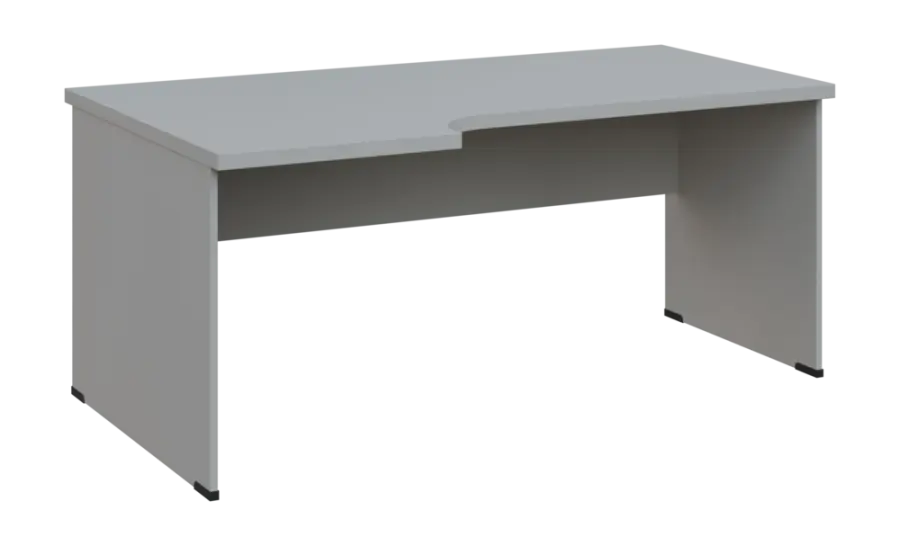 SIRL 38 - 186 stůl kancelářský, rohový, levý, dřevěná podnož, deska 36 mm, široký 1800 mm, šedá