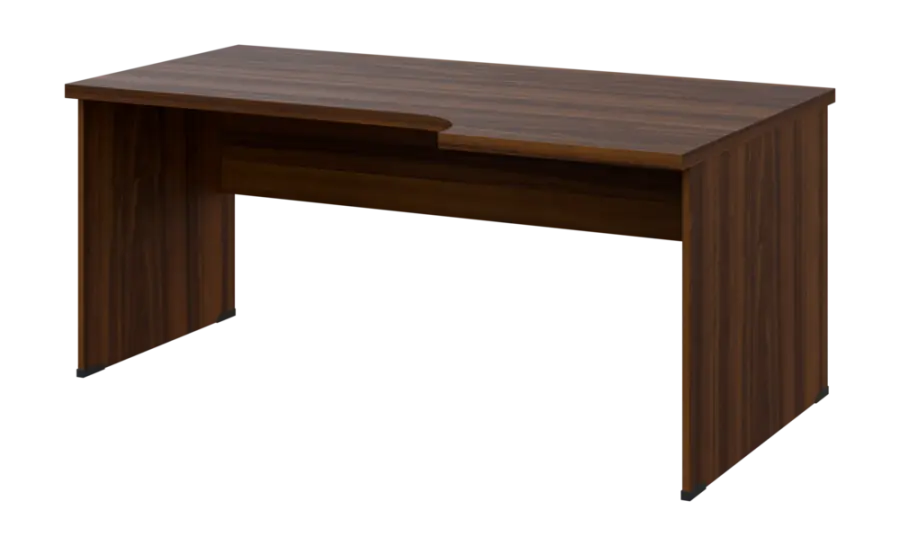 SIRL 38 - 186 stůl kancelářský, rohový, pravý, dřevěná podnož, deska 36 mm, široký 1800 mm, ořech královský