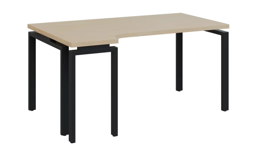 SIRK 38 - 164 stůl kancelářský, rohový, levý, kovová podnož černá, deska 36 mm, široký 1600 mm, bříza světlá