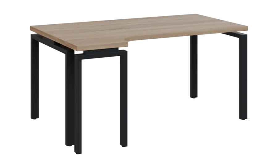 SIRK 38 - 164 stůl kancelářský, rohový, levý, kovová podnož černá, deska 36 mm, široký 1600 mm, dub bardolino