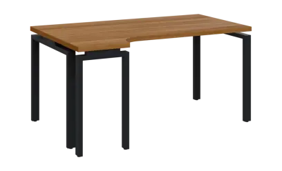 SIRK 38 - 164 stůl kancelářský, rohový, levý, kovová podnož černá, deska 36 mm, široký 1600 mm, ořech světlý