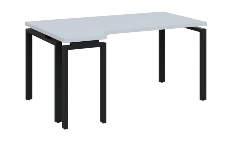 SIRK 38 - 164 stůl kancelářský, rohový, levý, kovová podnož černá, deska 36 mm, široký 1600 mm, bílá