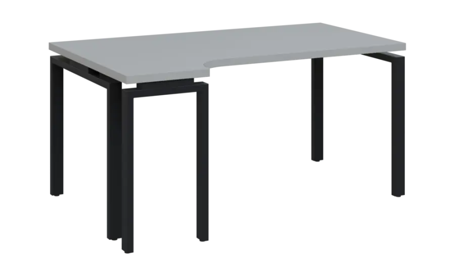 SIRK 38 - 164 stůl kancelářský, rohový, levý, kovová podnož černá, deska 36 mm, široký 1600 mm, šedá