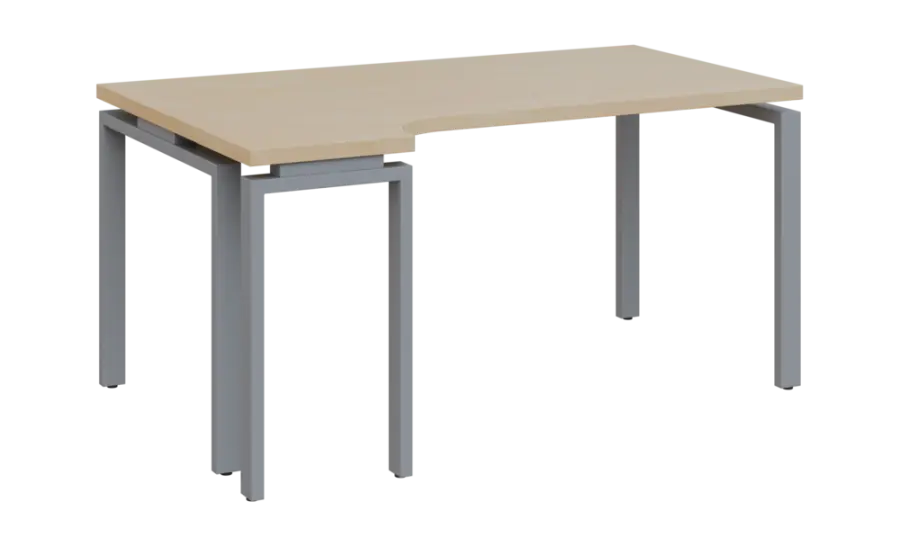 SIRK 38 - 164 stůl kancelářský, rohový, levý, kovová podnož stříbrná, deska 36 mm, široký 1600 mm, bříza světlá