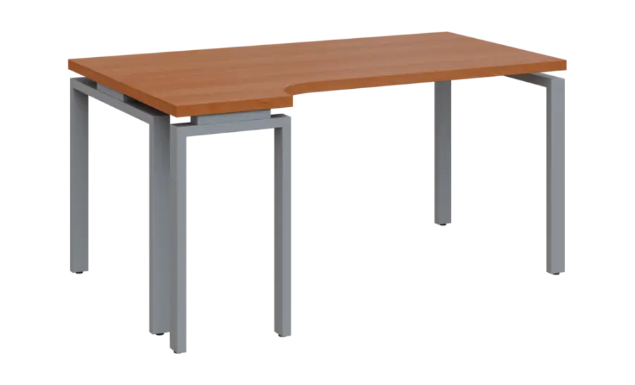 SIRK 38 - 164 stůl kancelářský, rohový, levý, kovová podnož stříbrná, deska 36 mm, široký 1600 mm, olše jantar