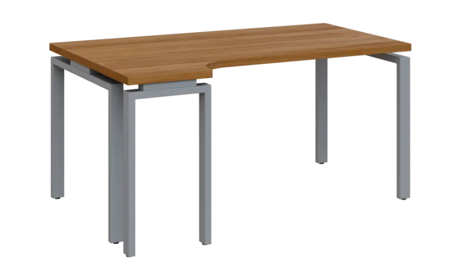 SIRK 38 - 164 stůl kancelářský, rohový, levý, kovová podnož stříbrná, deska 36 mm, široký 1600 mm, ořech světlý
