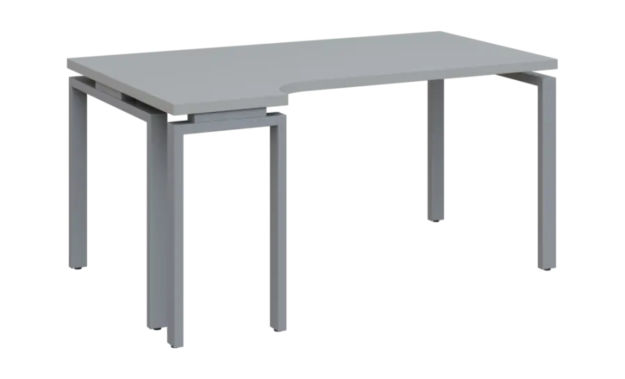 SIRK 38 - 164 stůl kancelářský, rohový, levý, kovová podnož stříbrná, deska 36 mm, široký 1600 mm, šedá