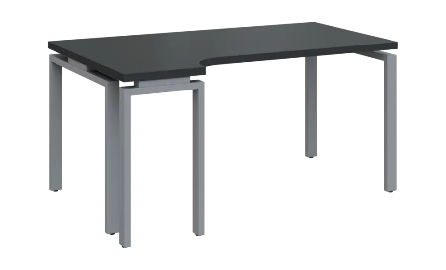 SIRK 38 - 164 stůl kancelářský, rohový, levý, kovová podnož stříbrná, deska 36 mm, široký 1600 mm, antracit