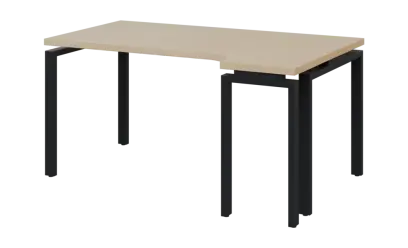 SIRK 38 - 164 stůl kancelářský, rohový, pravý, kovová podnož černá, deska 36 mm, široký 1600 mm, bříza světlá