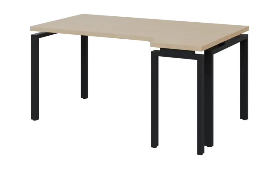 SIRK 38 - 164 stůl kancelářský, rohový, pravý, kovová podnož černá, deska 36 mm, široký 1600 mm, bříza světlá