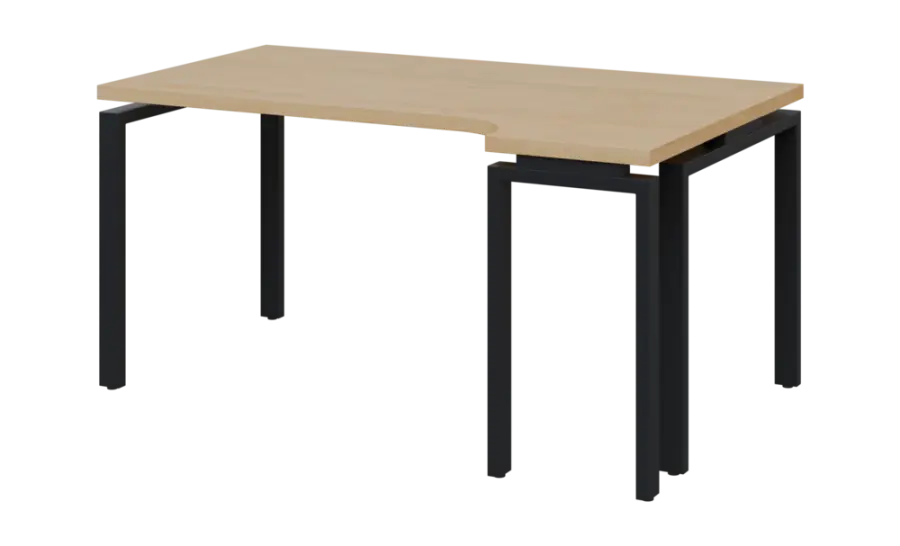 SIRK 38 - 164 stůl kancelářský, rohový, pravý, kovová podnož černá, deska 36 mm, široký 1600 mm, javor horský