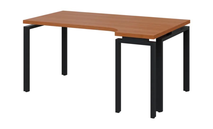 SIRK 38 - 164 stůl kancelářský, rohový, pravý, kovová podnož černá, deska 36 mm, široký 1600 mm, olše jantar
