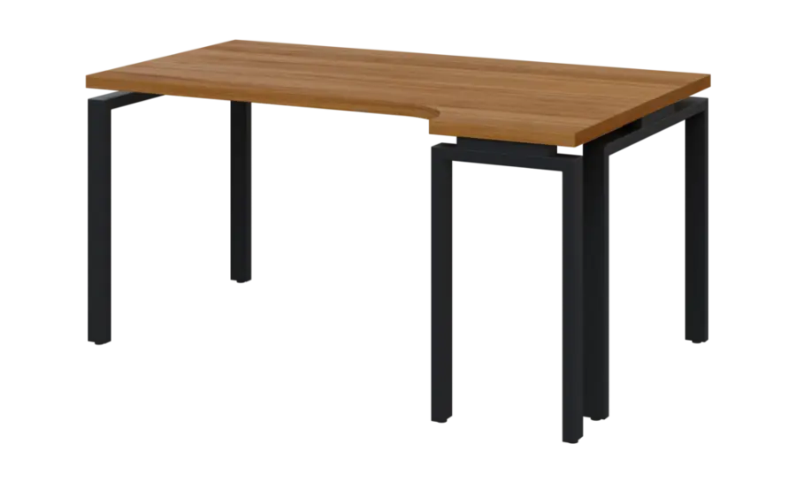 SIRK 38 - 164 stůl kancelářský, rohový, pravý, kovová podnož černá, deska 36 mm, široký 1600 mm, ořech světlý