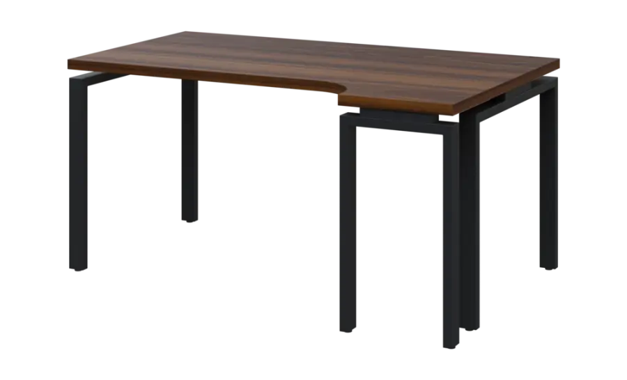 SIRK 38 - 164 stůl kancelářský, rohový, pravý, kovová podnož černá, deska 36 mm, široký 1600 mm, ořech královský