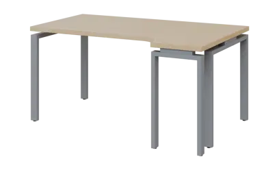 SIRK 38 - 164 stůl kancelářský, rohový, pravý, kovová podnož stříbrná, deska 36 mm, široký 1600 mm, bříza světlá