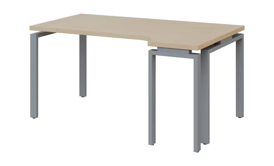 SIRK 38 - 164 stůl kancelářský, rohový, pravý, kovová podnož stříbrná, deska 36 mm, široký 1600 mm, bříza světlá