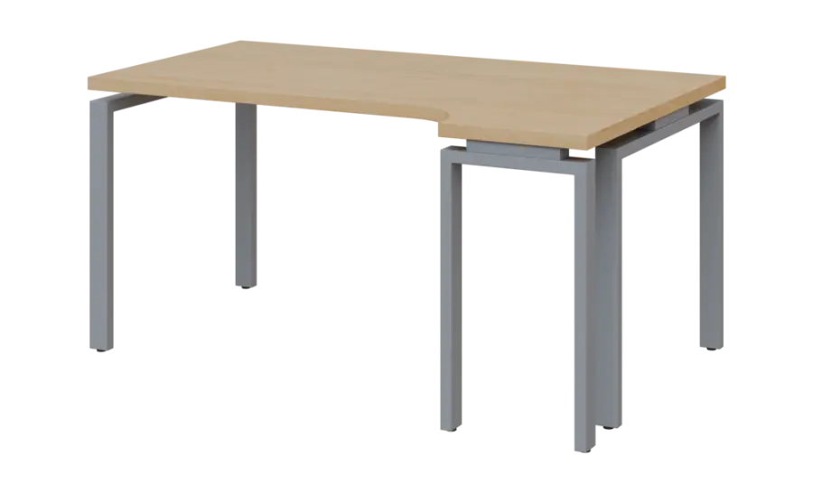 SIRK 38 - 164 stůl kancelářský, rohový, pravý, kovová podnož stříbrná, deska 36 mm, široký 1600 mm, javor horský