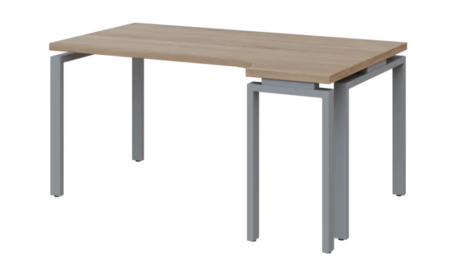 SIRK 38 - 164 stůl kancelářský, rohový, pravý, kovová podnož stříbrná, deska 36 mm, široký 1600 mm, dub bardolino