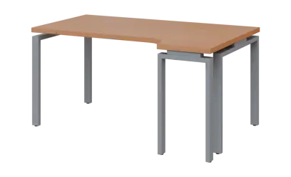 SIRK 38 - 164 stůl kancelářský, rohový, pravý, kovová podnož stříbrná, deska 36 mm, široký 1600 mm, buk royal