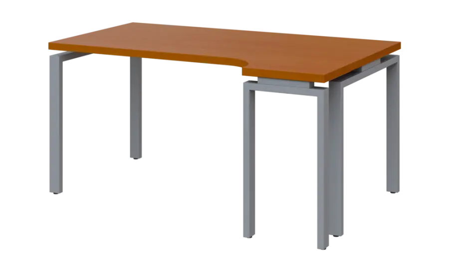 SIRK 38 - 164 stůl kancelářský, rohový, pravý, kovová podnož stříbrná, deska 36 mm, široký 1600 mm, třešeň šumavská