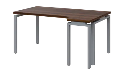 SIRK 38 - 164 stůl kancelářský, rohový, pravý, kovová podnož stříbrná, deska 36 mm, široký 1600 mm, ořech královský