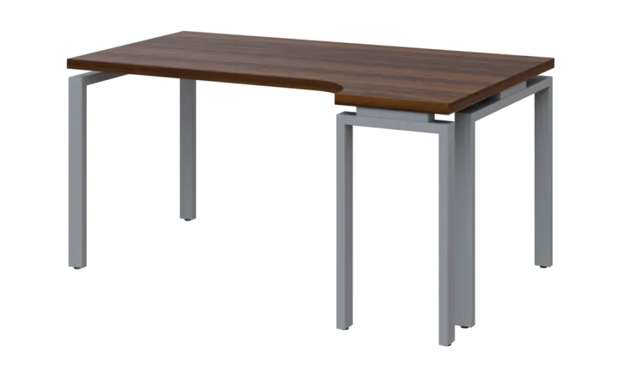 SIRK 38 - 164 stůl kancelářský, rohový, pravý, kovová podnož stříbrná, deska 36 mm, široký 1600 mm, ořech královský