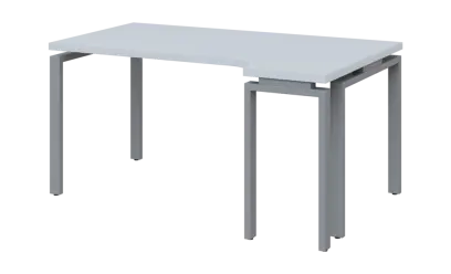 SIRK 38 - 164 stůl kancelářský, rohový, pravý, kovová podnož stříbrná, deska 36 mm, široký 1600 mm, bílá
