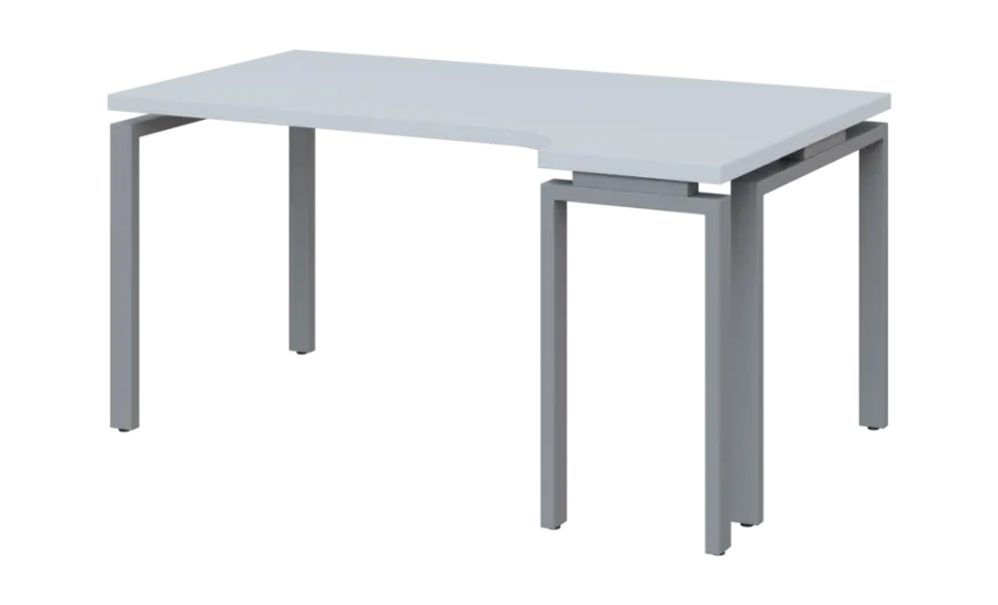 SIRK 38 - 164 stůl kancelářský, rohový, pravý, kovová podnož stříbrná, deska 36 mm, široký 1600 mm, bílá