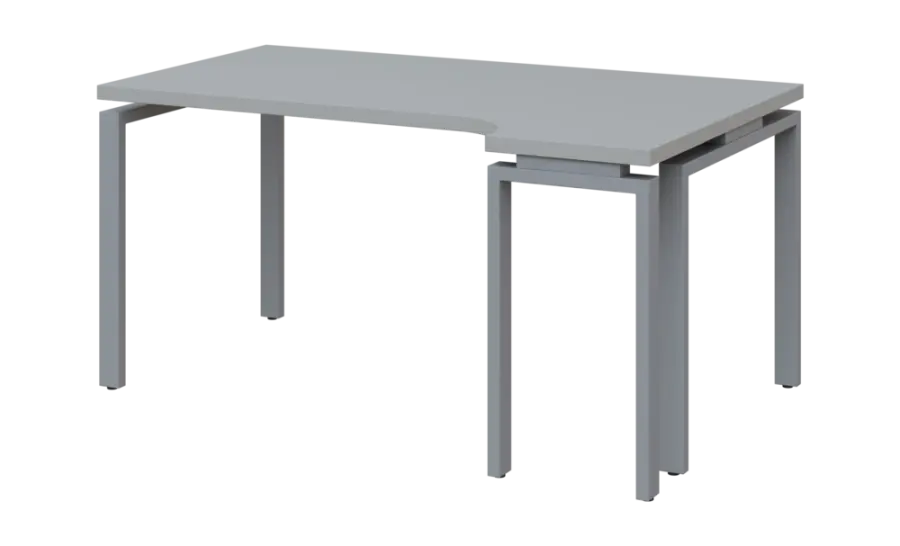 SIRK 38 - 164 stůl kancelářský, rohový, pravý, kovová podnož stříbrná, deska 36 mm, široký 1600 mm, šedá