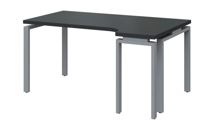 SIRK 38 - 164 stůl kancelářský, rohový, pravý, kovová podnož stříbrná, deska 36 mm, široký 1600 mm, antracit