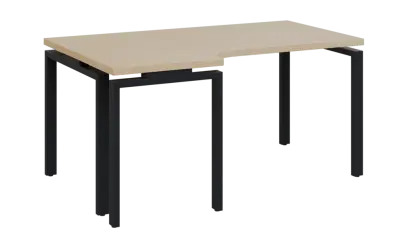 SIRK 38 - 166 stůl kancelářský, rohový, levý, kovová podnož černá, deska 36 mm, široký 1600 mm, bříza světlá