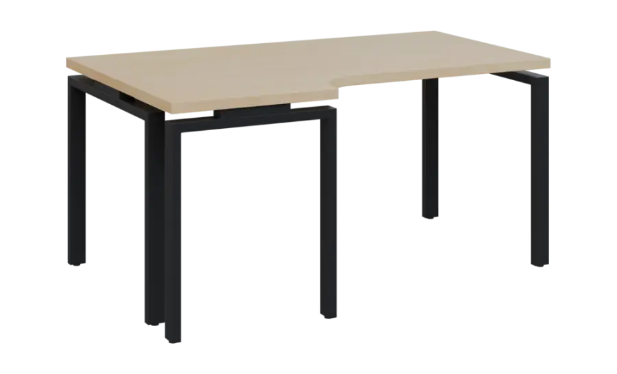 SIRK 38 - 166 stůl kancelářský, rohový, levý, kovová podnož černá, deska 36 mm, široký 1600 mm, bříza světlá