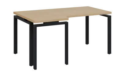 SIRK 38 - 166 stůl kancelářský, rohový, levý, kovová podnož černá, deska 36 mm, široký 1600 mm, javor horský
