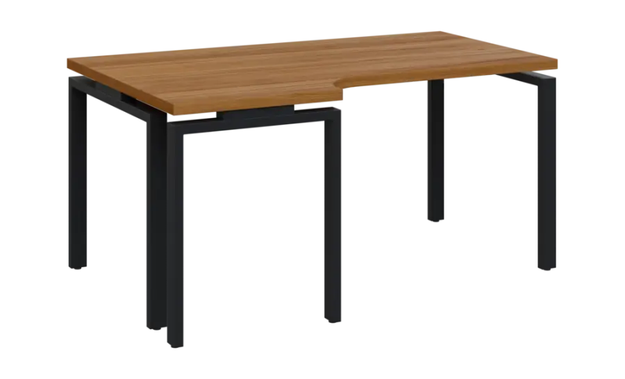 SIRK 38 - 166 stůl kancelářský, rohový, levý, kovová podnož černá, deska 36 mm, široký 1600 mm, ořech světlý