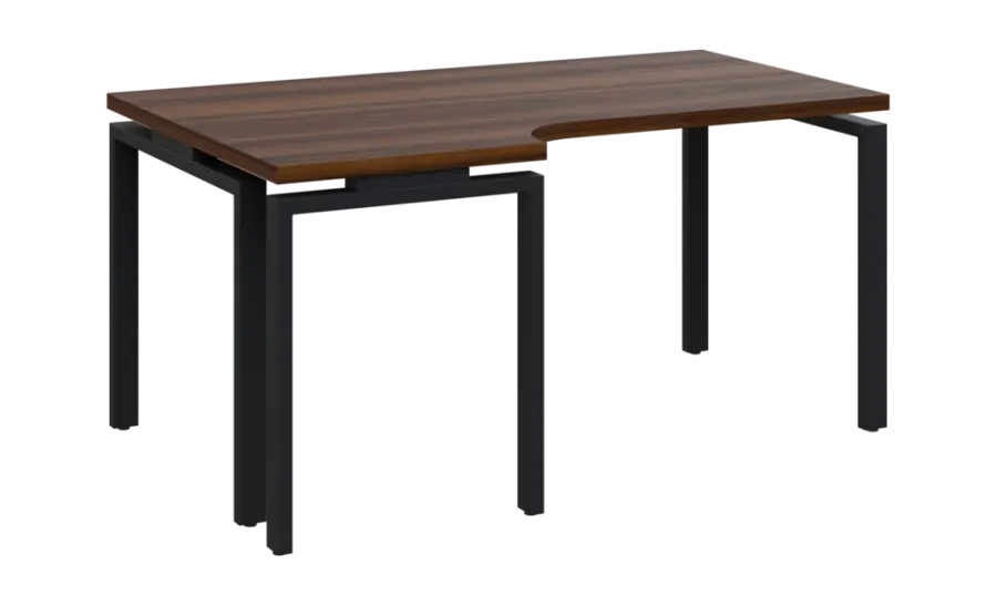 SIRK 38 - 166 stůl kancelářský, rohový, levý, kovová podnož černá, deska 36 mm, široký 1600 mm, ořech královský