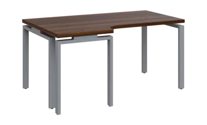 SIRK 38 - 166 stůl kancelářský, rohový, levý, kovová podnož stříbrná, deska 36 mm, široký 1600 mm, ořech královský