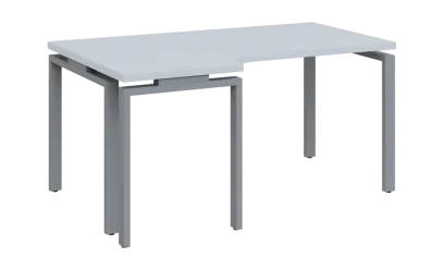 SIRK 38 - 166 stůl kancelářský, rohový, levý, kovová podnož stříbrná, deska 36 mm, široký 1600 mm, bílá