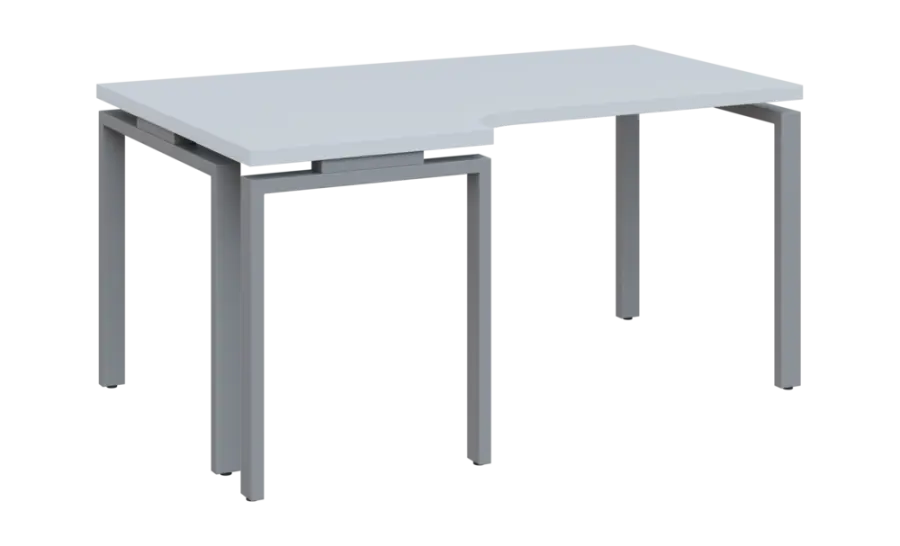 SIRK 38 - 166 stůl kancelářský, rohový, levý, kovová podnož stříbrná, deska 36 mm, široký 1600 mm, bílá