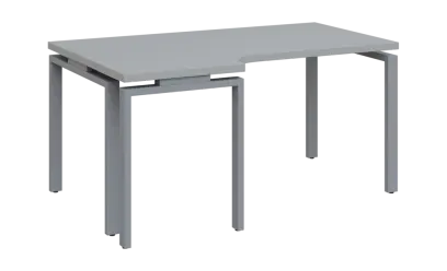 SIRK 38 - 166 stůl kancelářský, rohový, levý, kovová podnož stříbrná, deska 36 mm, široký 1600 mm, šedá