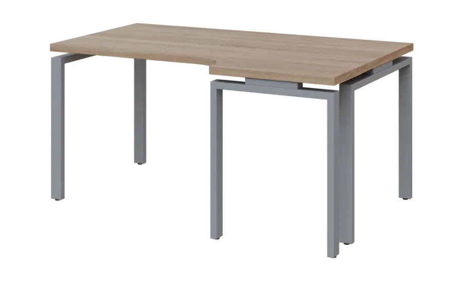 SIRK 38 - 166 stůl kancelářský, rohový, pravý, kovová podnož stříbrná, deska 36 mm, široký 1600 mm, dub bardolino
