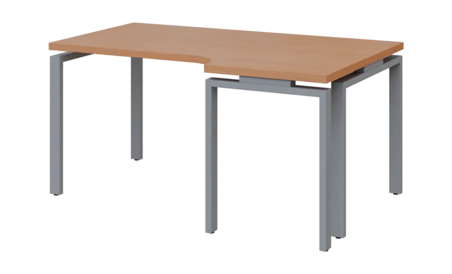 SIRK 38 - 166 stůl kancelářský, rohový, pravý, kovová podnož stříbrná, deska 36 mm, široký 1600 mm, buk royal