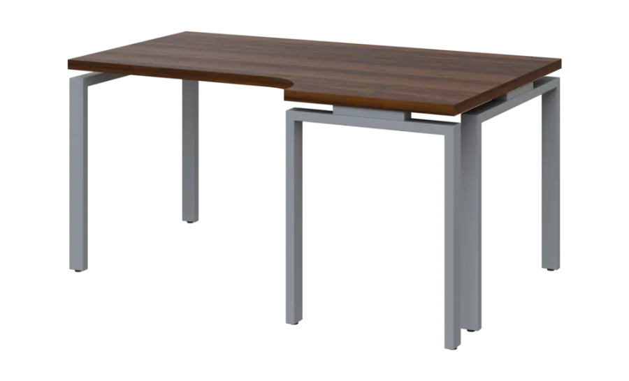 SIRK 38 - 166 stůl kancelářský, rohový, pravý, kovová podnož stříbrná, deska 36 mm, široký 1600 mm, ořech královský