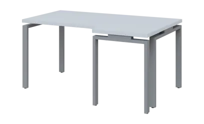 SIRK 38 - 166 stůl kancelářský, rohový, pravý, kovová podnož stříbrná, deska 36 mm, široký 1600 mm, bílá