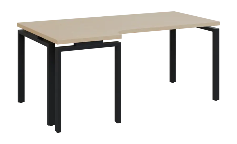 SIRK 38 - 186 stůl kancelářský, rohový, levý, kovová podnož černá, deska 36 mm, široký 1800 mm, bříza světlá