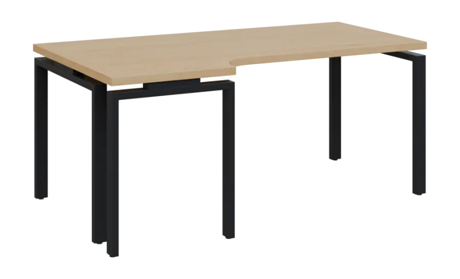 SIRK 38 - 186 stůl kancelářský, rohový, levý, kovová podnož černá, deska 36 mm, široký 1800 mm, javor horský