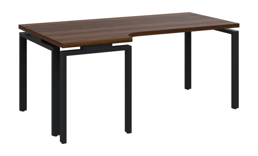 SIRK 38 - 186 stůl kancelářský, rohový, levý, kovová podnož černá, deska 36 mm, široký 1800 mm, ořech královský